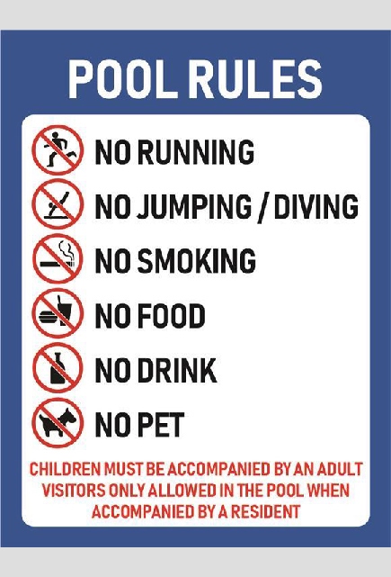 Pool Safety Sign - 02BD-G0304 - Pool Rules - Residents