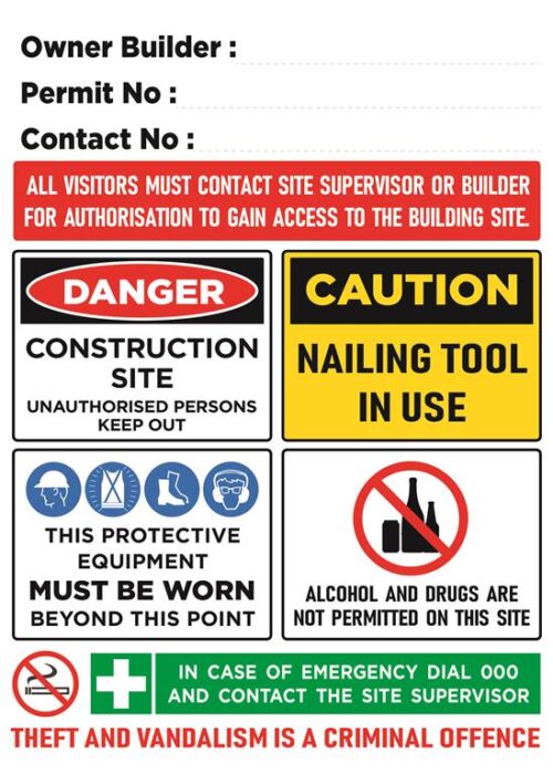 Site Safety Sign - 02BD-G0412 - Owner Builder