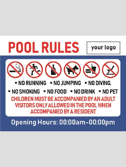Pool Safety Sign - 02BD-Y0302 - Pool Rules - Generic