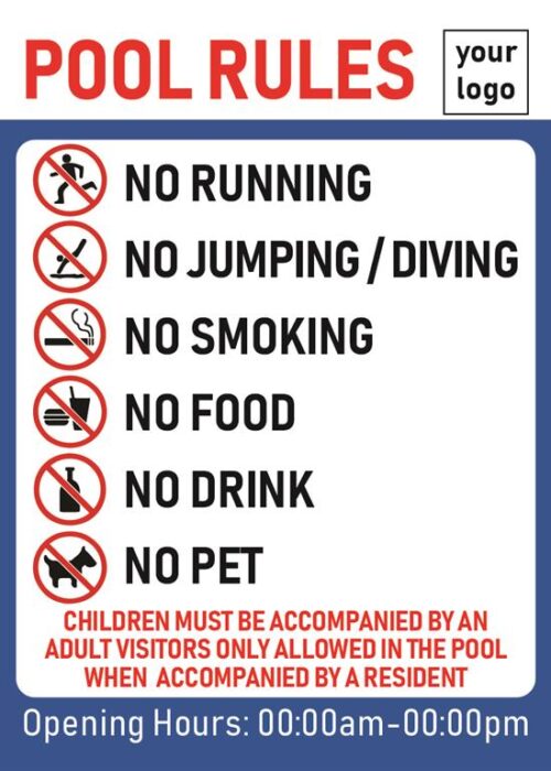 Pool Safety Sign - 02BD-Y0304 - Pool Rules - Residents